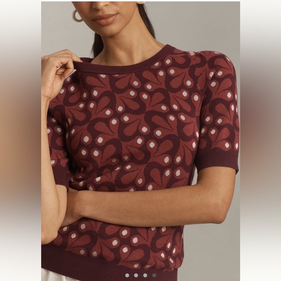 NWOT Anthropologie Maeve Harmon jacquard sweater tee - Picture 2 of 9